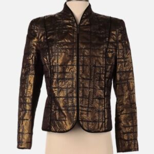 NWT Louben Brown Bronze Gold Quilted Long Sleeve Jacket Size 4 MSRP $372.00